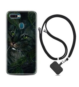 Oppo A5S A15 A16 A54 A55 A73 A74 Kılıf Boyun Askılı Silikon Flowers Cat 1345