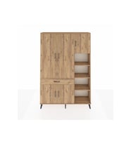 Arges Dolap 10 Raflı Tek Çekmeceli 5 Kapaklı 132x30x195 Çam-Çam/Çam
