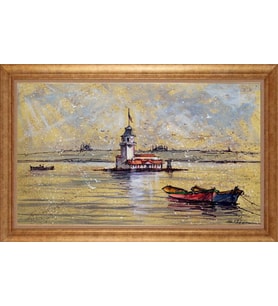 Çerçeveli Paspartulu Manzara Tablo ah1711 (Gold)