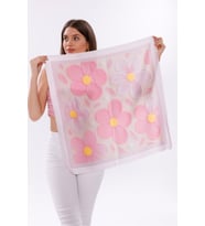 Pembe Rüya Çiçekleri Model Fular Bandana Şal Estascarf 70x70 Cm