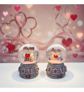 Işıklı Mini Kar Küresi - Love Tasarımlı - Pilli - Romantik Hediyelik - Dekoratif Obje