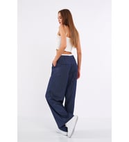 ASSERTİVO KEMERİ ASTARLI ÇİZGİLİ PLAZZO KADIN PANTOLON (Mavi)