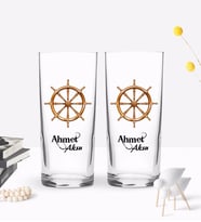 BK Gift Kişiye Özel Renkli Baskılı Dümen Tasarımlı İkili Rakı Bardağı Seti-2