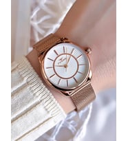 Ferro Hasır Kordonlu Rose Gold Kararmaz Renk Atmaz 3 Atm  Özel Tasarım Kadın Kol Saat 21152CWT-C