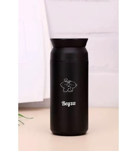 Kişiye Özel 500 ML Paslanmaz Çelik Ayıcık Baskılı Termos  8 Saat Isı Koruma  Kahve ve Çay Termosu (Siyah)