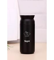 Kişiye Özel 500 ML Paslanmaz Çelik Ayıcık Baskılı Termos  8 Saat Isı Koruma  Kahve ve Çay Termosu (Siyah)