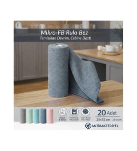 FB Cup (20'li Rulo) Mikro-Fb Çok Amaçlı %100 Mikrofiber Temizlik Bezi 25X32 Kopart Kullan (Indigo Mavisi) (Turkuaz)