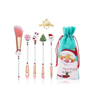 EDA LUXURY BEAUTY 5'li Yılbaşı Özel Christmas Süslü Büyük Yüz & Göz Farı Pembe Makyaj Fırçası Seti Yeni Yıl Hediyesi