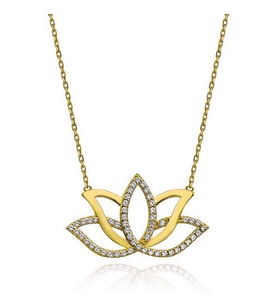 Gold Lotus Zirkon Taşlı 925 Ayar Gümş Kadın Kolye