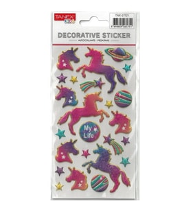 TANEX KIDS TNX-27121 DEKORATİF ETİKETLER - PUFFY PARLAK UZAYLI UNICORN SERİSİ STICKER