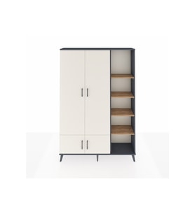 Arges Dolap 6 Raflı 4 Kapaklı Tek Askılı 132x30x195 Antrasit-Aytaşı/Çam