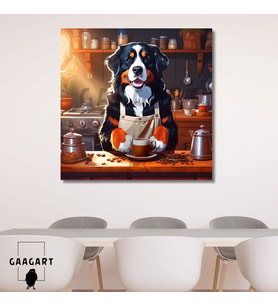 Kare Kanvas Kahve Köşesi Cafe Tablosu Barista Bernese Mointain