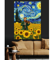 Van Gogh Ayçiçeği Yıldızlı Gece Dekoratif Kanvas - Mdf Ahşap Tablo
