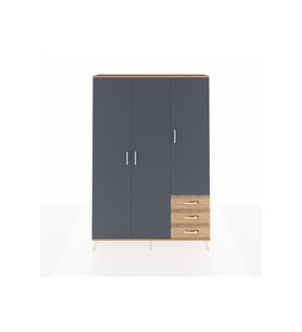 Arges Dolap 6 Raflı 3 Çekmeceli Tek Askılı 132x30x195 Çam-Antrasit/Çam