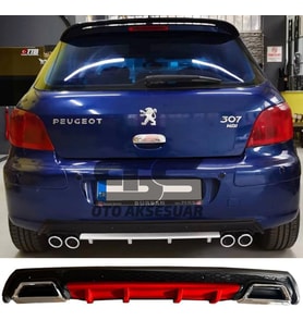 Peugeot 307 Difüzör Arka Tampon Eki 2 Egzoz Çıkışlı Kırmızı Lüx Tip