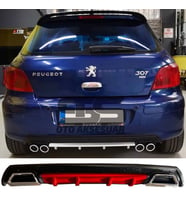 Peugeot 307 Difüzör Arka Tampon Eki 2 Egzoz Çıkışlı Kırmızı Lüx Tip