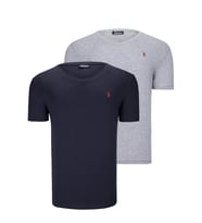 İKİLİ SET T8568 DEWBERRY V YAKA ERKEK T-SHIRT-LACİVERT - GRİ (Lacivert-Gri)