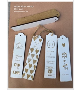 Nişan Düğün Kına Mevlid Hediyelik Ahşap Kitap Ayracı 3,5x14 cm 25 Adet