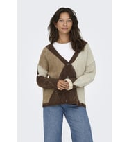 ONLY Noeme Life Jacquard V-Neck Kadın Triko Hırka – Jakarlı V Yaka Cardigan (Kahverengi)