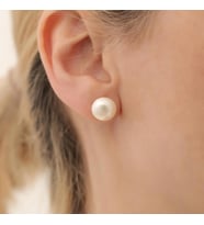 925 Ayar Gümüş Cream Tatlısu İncisi Çivi Küpe-11mm (Gold)