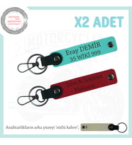 Motorculara Özel Üretilmiş, İsim Ve Plaka Yazılı Kişisel x2' li Anahtarlık Set, Kırmızı-Turkuaz-SK