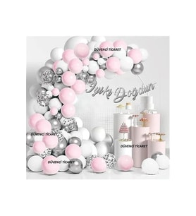 GÜMÜŞLÜ PEMBELİ LÜKS ZİNCİR BALON SET