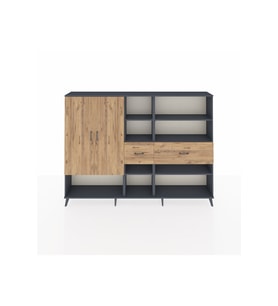 Arges Dolap 10 Raflı 2 Çekmeceli 2 Kapaklı 220x30x163 Antrasit-Çam