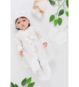 Kız Bebek Dantelli Lüks Bebek Hastane Çıkışı Mevlüt ve Özel Günler İçin Harika Tulum Set STL6493 (Ekru)
