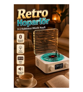 Retro Tasarımlı Bluetooth Hoparlör Gece Lambalı Dijital Saatli 3'ü 1 Arada