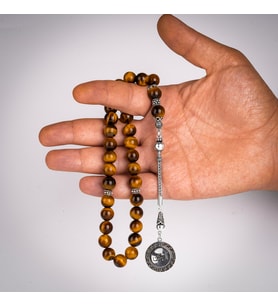 Rev Silver  925 Ayar gümüş Püsküllü Kaplan Gözü Taşlı Tespih Kişiye Özel Madalya yazısı