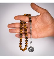 Rev Silver  925 Ayar gümüş Püsküllü Kaplan Gözü Taşlı Tespih Kişiye Özel Madalya yazısı