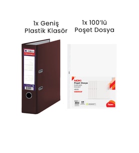 1 Adet Tigra Geniş Klasör 1 Adet Noki 100'lü Poşet Dosya Ofis Seti