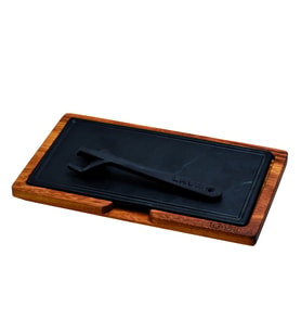 Lava Döküm Ahşap ve Döküm Demir Hot Plate Servis Tahtası. Ölçü 16x30cm.