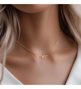 Kişiye Özel 925 Ayar Gümüş Kalp Xoxo Kolye (Gold)
