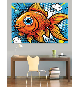 Renkli Pop Art Tarzı Balık Dekoratif Kanvas - Mdf Ahşap Tablo