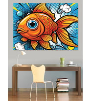 Renkli Pop Art Tarzı Balık Dekoratif Kanvas - Mdf Ahşap Tablo