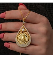 Gümüş Gold Kaplama Damla Tuğralı Kadın Kolye