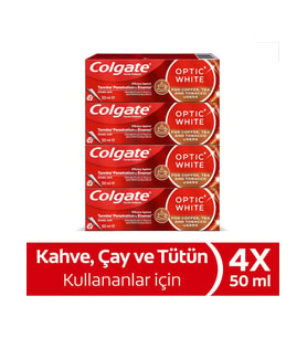 Colgate Optic White Beyazlatıcı Diş Macunu 4 x 50 ml Kahve Çay ve Tütün Kullanıcıları İçin