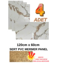 4 ADET 60x120cm Alternatif Kaplama UV PVC Elegant Mermer Desenli  Ev Ofis Otel Duvar Kaplama Paneli (Çok Açık Fildişi)
