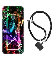 Tecno Spark 8T Kılıf Silikon Boyun Askılı İpli Desenli Silikon Butterfly Neon 1684