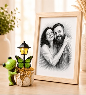 Kişiye Özel Karakalem Fotoğraflı Ahşap Çerçeveli Kurbağa Masa Lambası