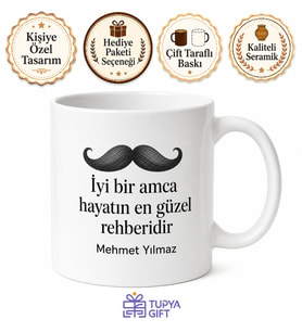 Amca İçin Mesajlı Hediyelik Baskılı Kupa Bardak Esprili Hediye
