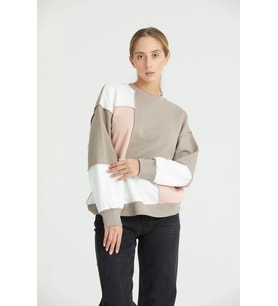 Kadın Renkli Mixli Dikiş Detay Sweatshirt (A.Siyah)