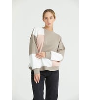 Kadın Renkli Mixli Dikiş Detay Sweatshirt (A.Siyah)