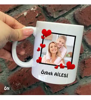 Size Özel Kalpli Kare Resimli ve isimli Baskılı Kupa Bardaklar