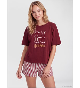 LCW Young Bordo Harry Potter Baskılı Kadın Şortlu Pijama Takımı