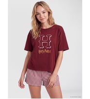 LCW Young Bordo Harry Potter Baskılı Kadın Şortlu Pijama Takımı