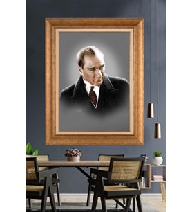 Altın Varaklı Çerçeveli Paspartulu Atatürk Tablo nh82 (Gold)
