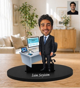 Kişiye Özel Ofis Çalışanı Karikatür Biblo – Fotoğraflı Masa Başı İş Temalı Özel Tasarım Hediye Muhasebeciye Finans ve Vergi Uzmanı Mali Müşavir ve Vergi Danışmanı Ar-Ge ve Vergi Teşvikleri Uzmanı Biblosu
