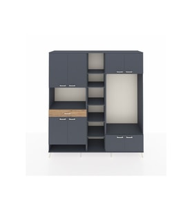 Hyperion Dolap 12 Raflı Tek Çekmeceli 8 Kapaklı 220x44x243 Antrasit-Antrasit/Çam